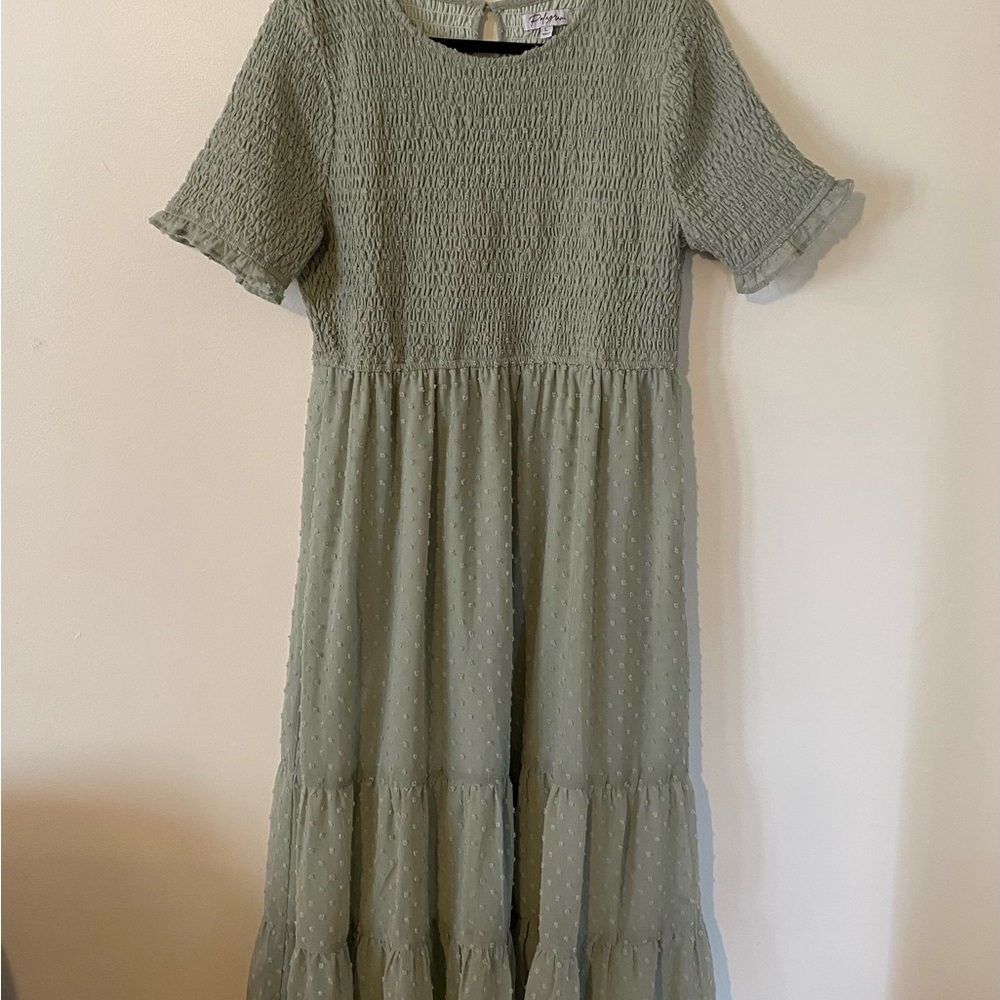 Polagram Green Textured Midi Dress